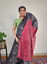 Bhagalpuri with Batik Print - Grey with Maroon
