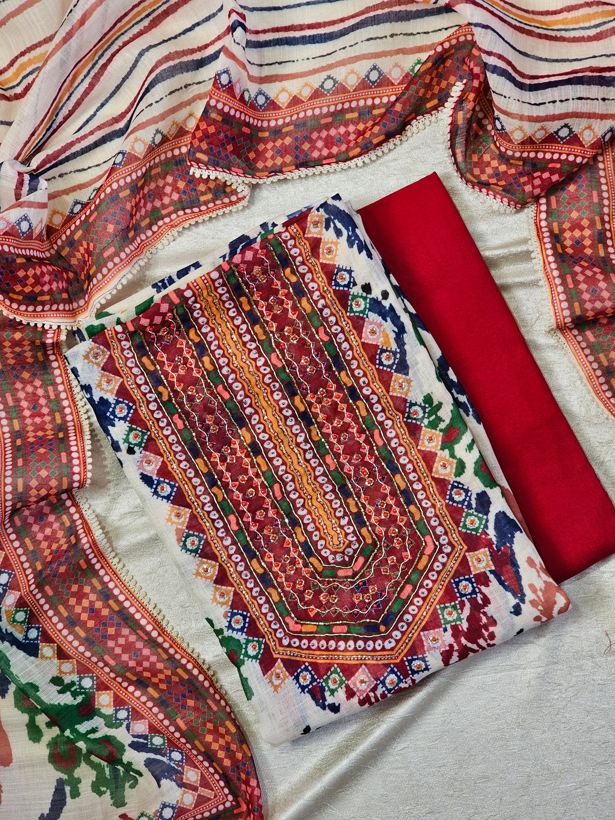 Linen Cotton Unstitched Salwar - Multi Colour