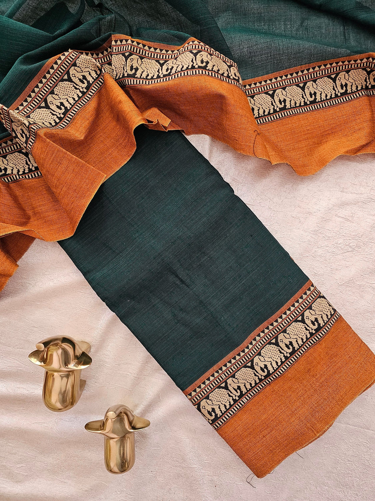 Handloom Narayanpet Cotton Unstitched Salwar-Green with Mustard