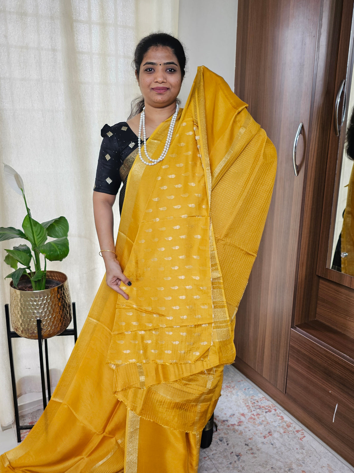 Semi Mysore Crepe Silk Saree - Yellow