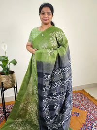 Bhagalpuri with Batik Print - Green with Grey