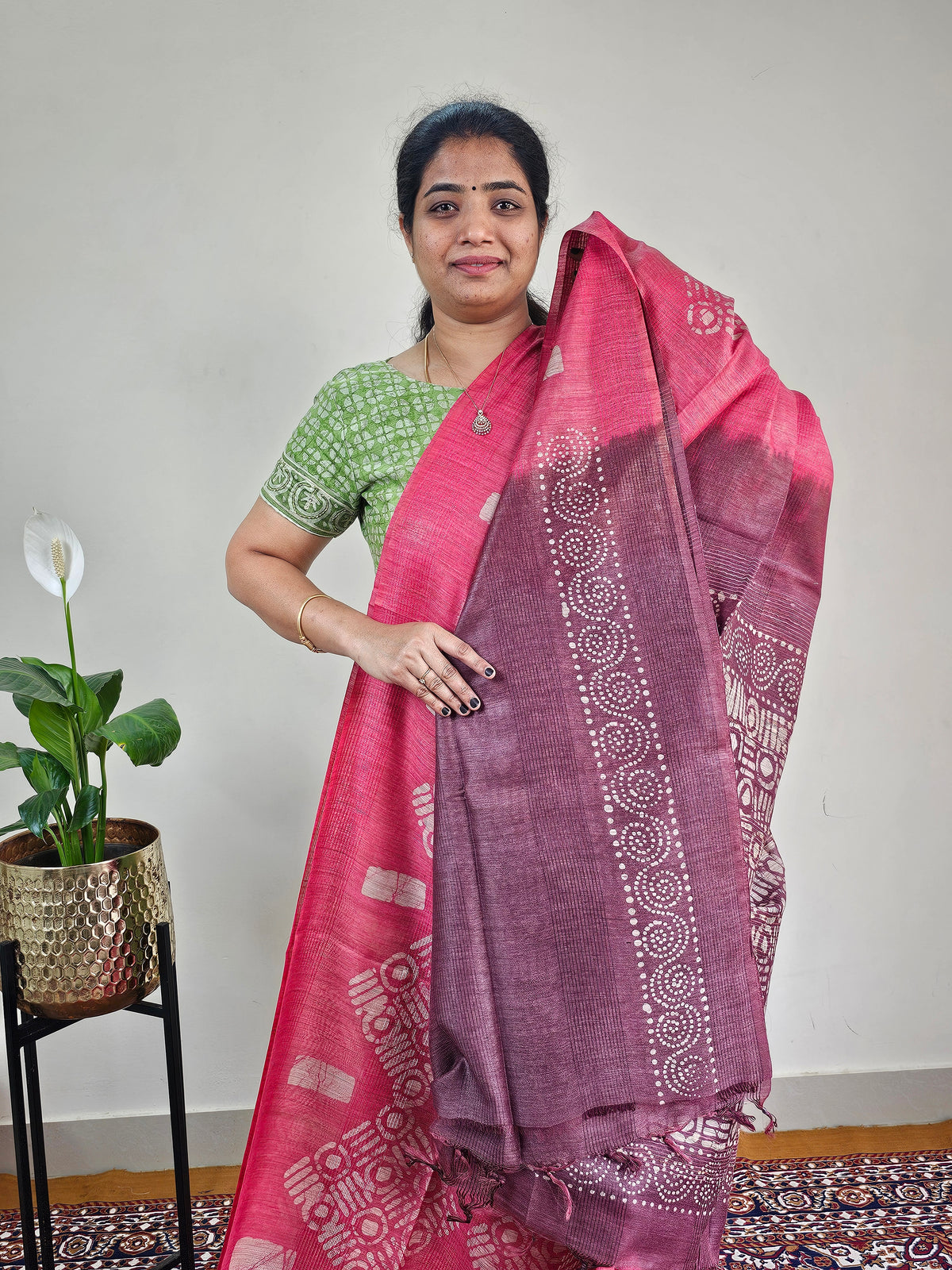 Bhagalpuri with Batik Print - Pink with Maroon