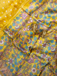 Pure Tussar Checks - Yellow with Sea Green