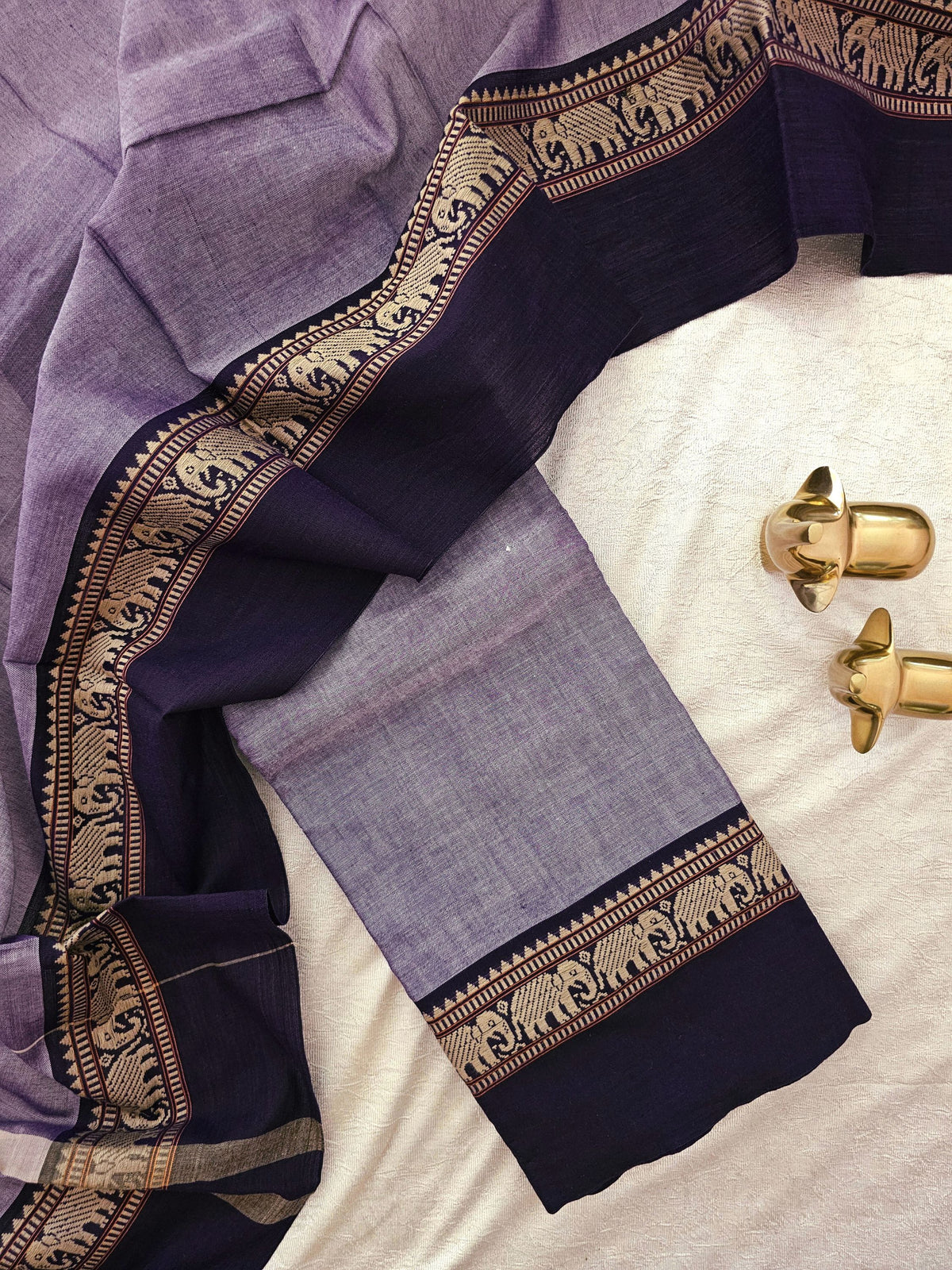 Handloom Narayanpet Cotton Unstitched Salwar- Lavender with Dark Violet