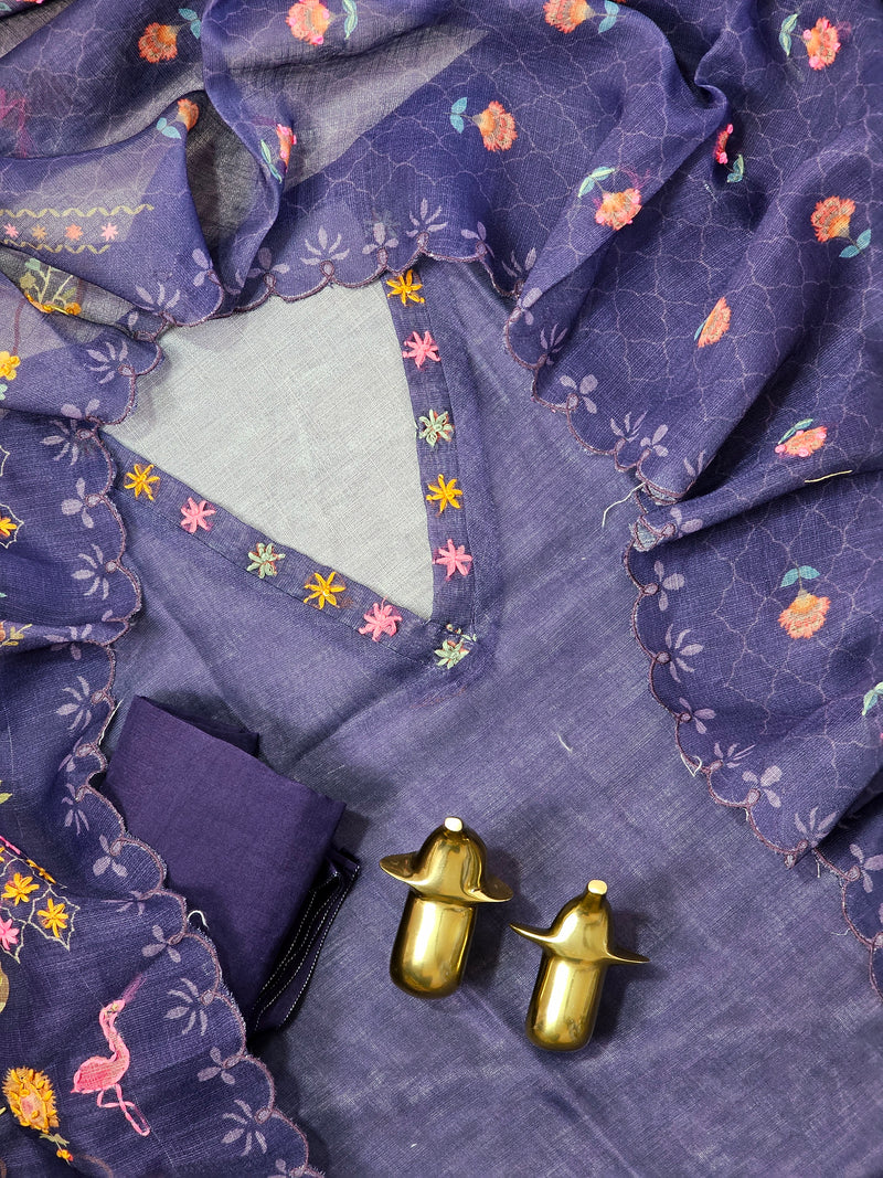 Linen Tissue Unstitched Salwar - Dark Violet