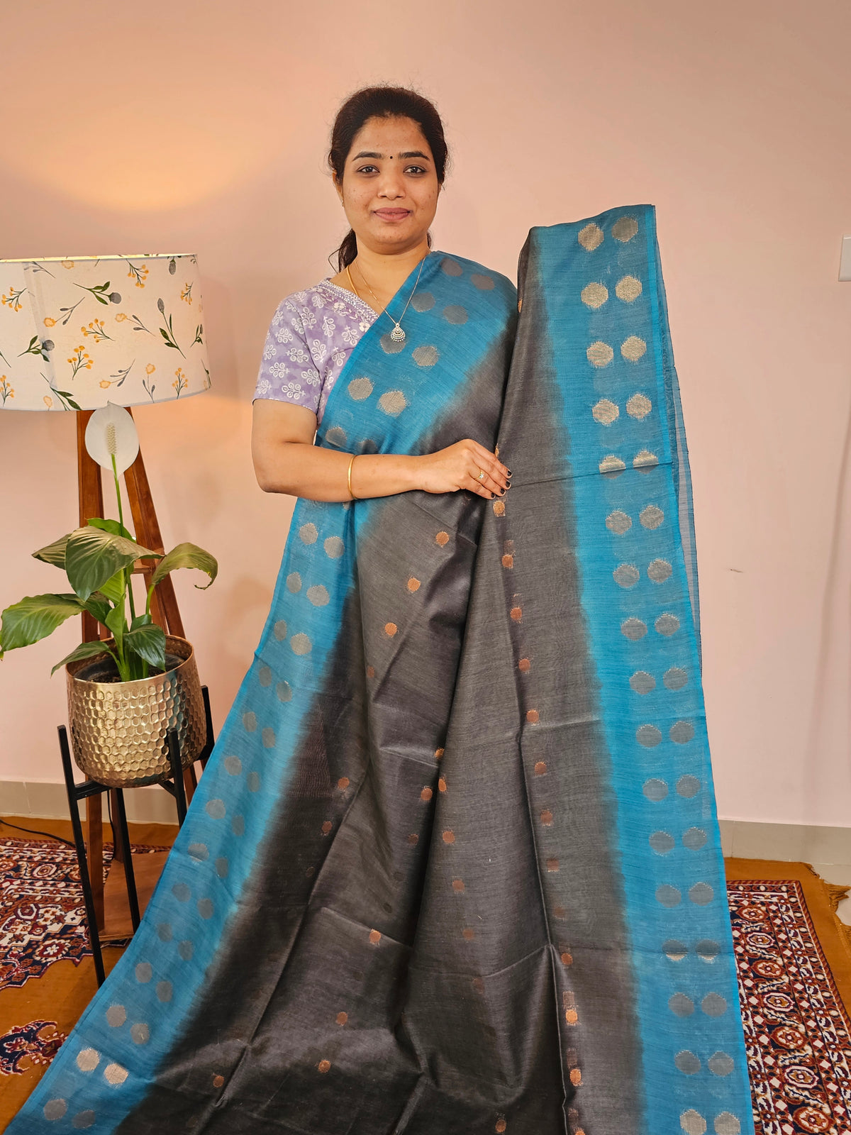 Bhagalpuri Viscous with Zari Weaving Saree - Grey with Blue