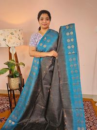 Bhagalpuri Viscous with Zari Weaving Saree - Grey with Blue