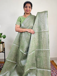 Bhagalpuri with Silver Zari Weaving Batik Print - Green with Grey