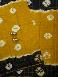 Madurai Sungadi Cotton Checks Saree - Mustard Yellow with Black