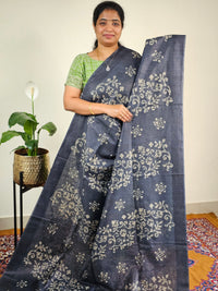 Bhagalpuri with Batik Print - Grey with Sea Green