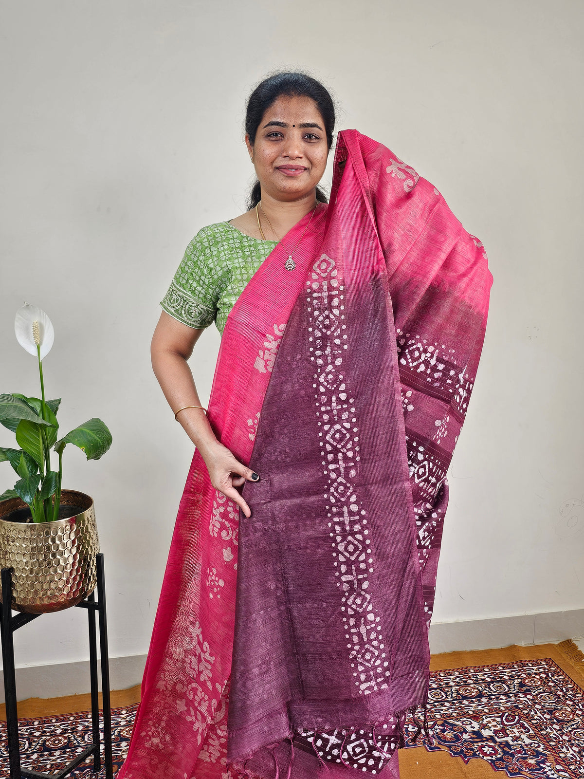 Bhagalpuri with Batik Print -  Pink with Maroon