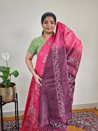 Bhagalpuri with Batik Print -  Pink with Maroon