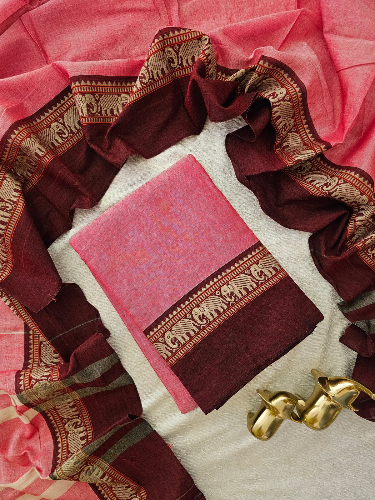 Handloom Narayanpet Cotton Unstitched Salwar- Red with Dark Maroon