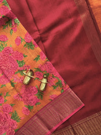 Pure Chanderi Butter Silk - Yellow  with Red