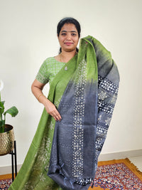 Bhagalpuri with Batik Print - Green with Grey