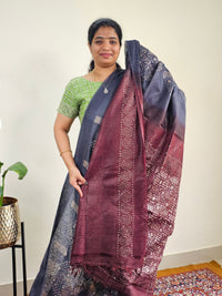 Bhagalpuri with Batik Print - Blue with Maroon
