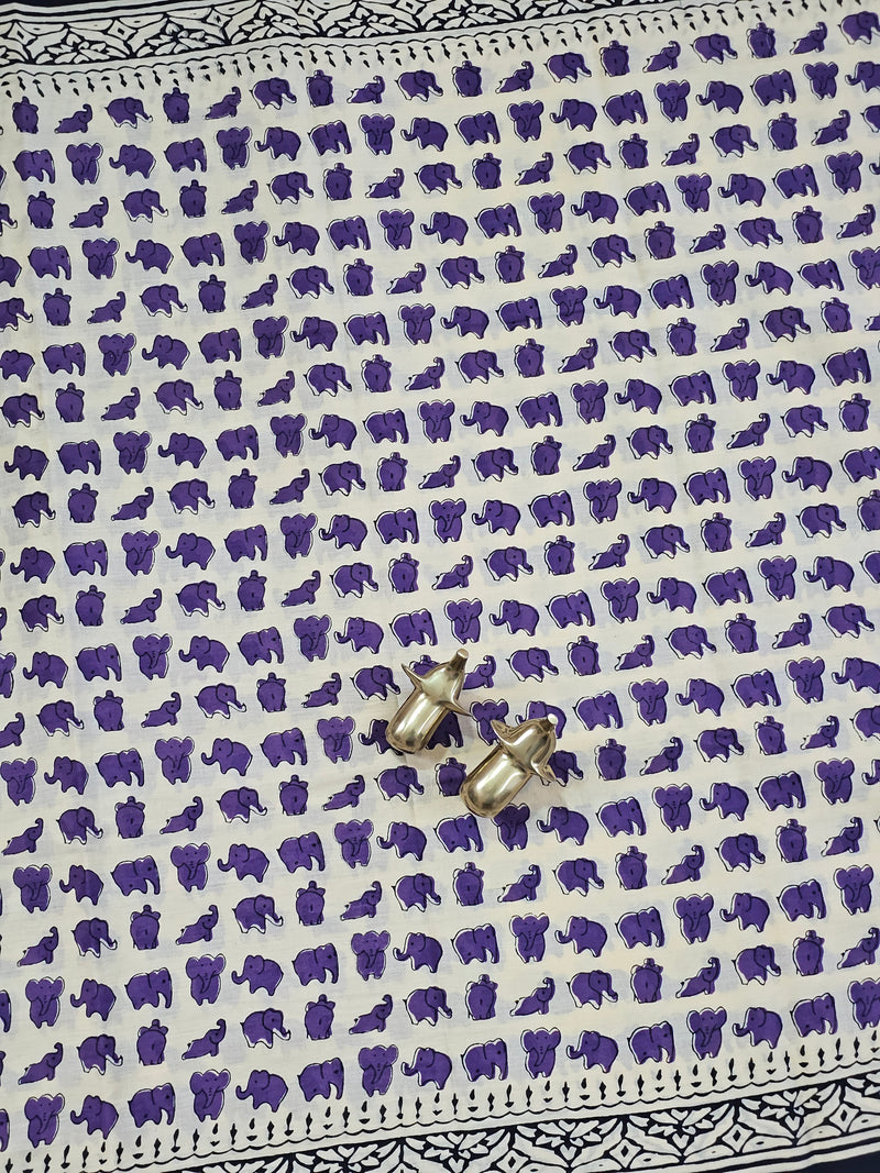 Mul Mul Cotton  - Off-white Cream with Purple