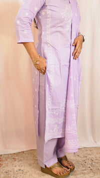 Premium 3 Pcs Mul Cotton Aline kurti with bottom and Dupatta - Lilac