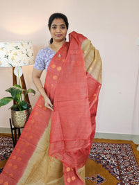 Bhagalpuri Viscous with Zari Weaving Saree - Beige with Red