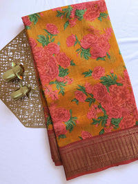 Pure Chanderi Butter Silk - Yellow  with Red