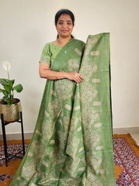 Bhagalpuri with Batik Print - Green with Grey