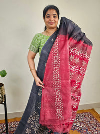 Bhagalpuri with Batik Print - Grey with Maroon