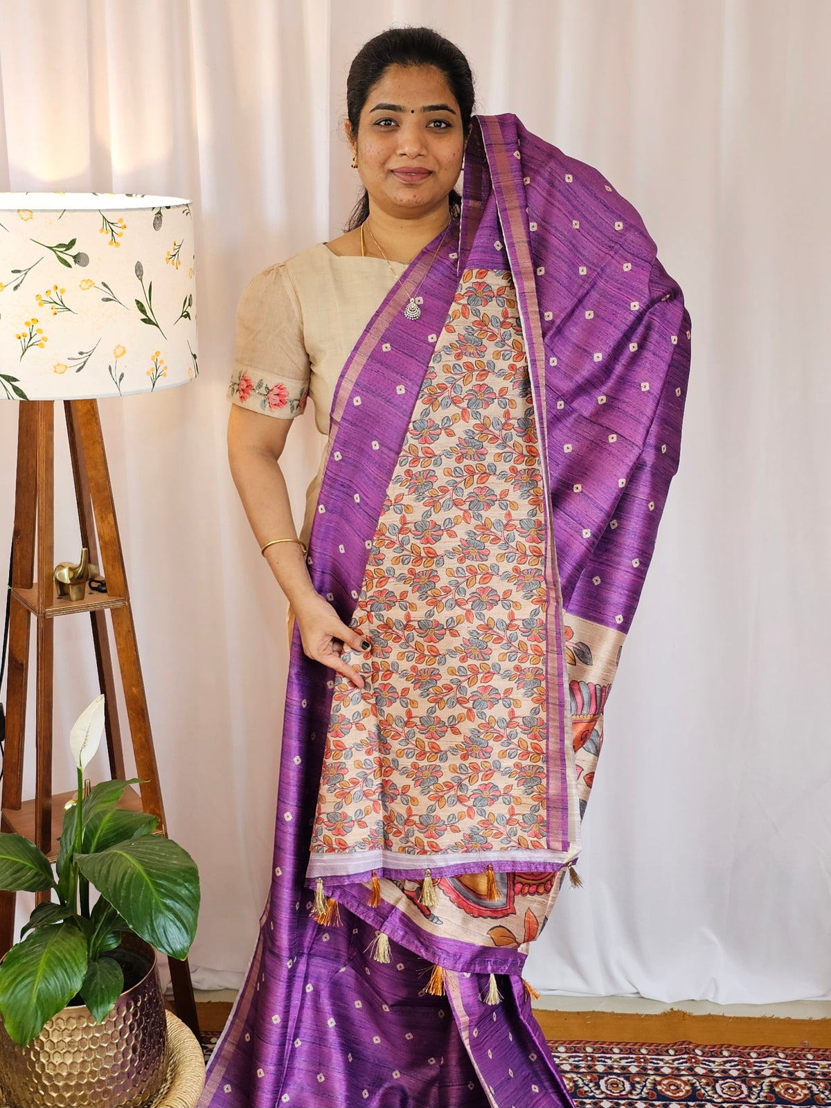 Semi Matka Tussar with Kalamkari - purple