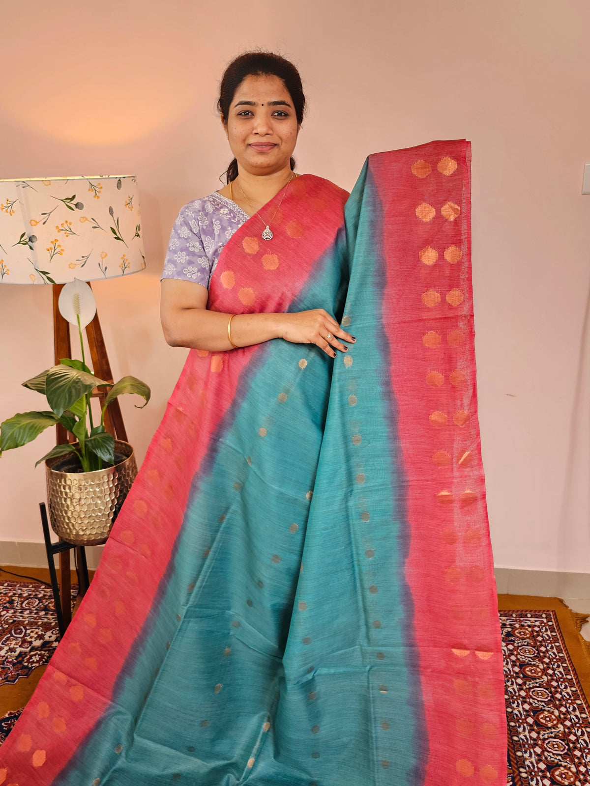 Bhagalpuri Viscous with Zari Weaving Saree - Sea Green with Red