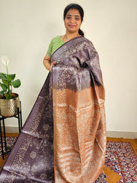 Bhagalpuri with Silver Zari Weaving Batik Print - Brown with Honey Brown