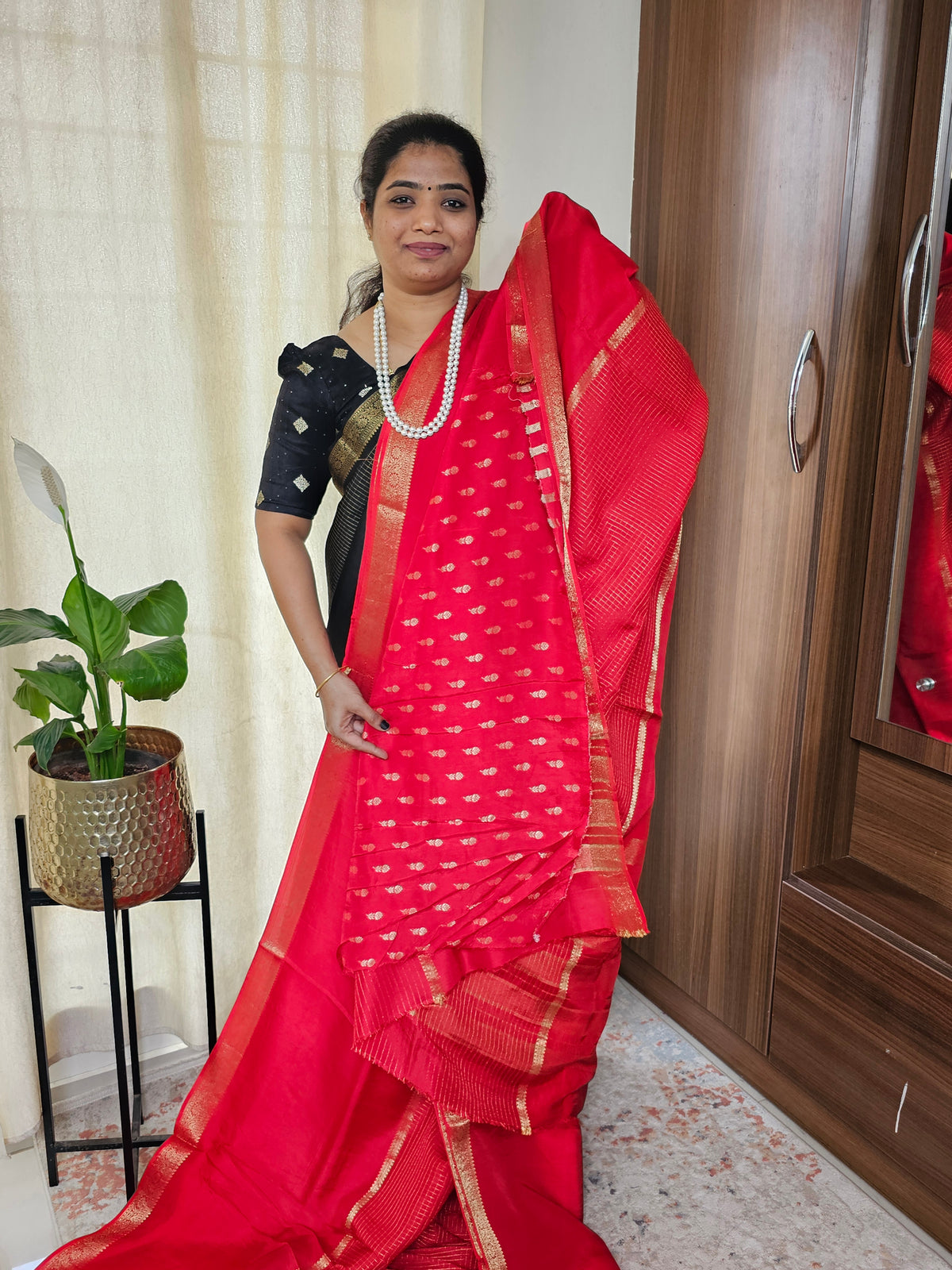 Semi Mysore Crepe Silk Saree - Red