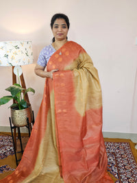 Bhagalpuri Viscous with Zari Weaving Saree - Beige with Rust Orange
