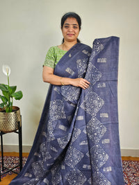 Bhagalpuri with Batik Print - Blue with Red