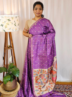 Semi Matka Tussar with Kalamkari - purple