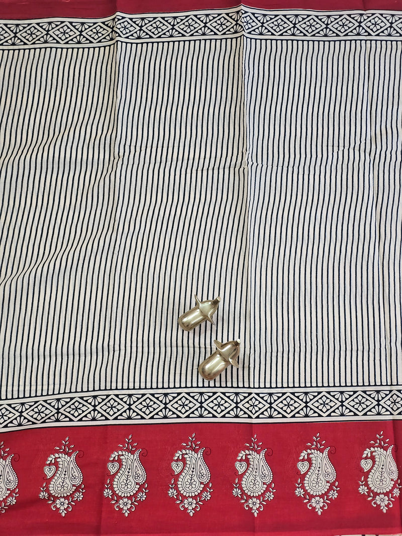 Mul Mul Cotton  - Black Stripe with Red