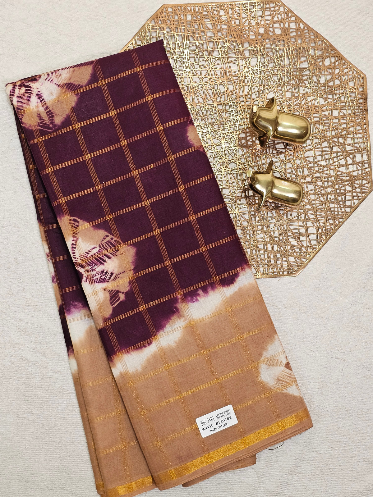 Madurai Sungadi Cotton Checks Saree - Maroon with Beige