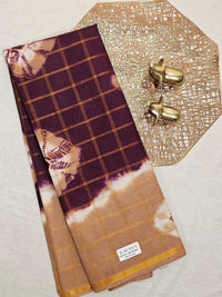 Madurai Sungadi Cotton Checks Saree - Maroon with Beige