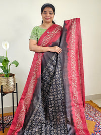 Bhagalpuri with Batik Print -Grey with Maroon