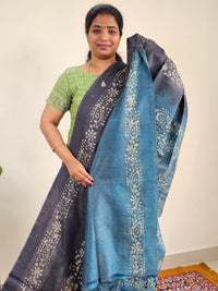 Bhagalpuri with Batik Print -Grey with Sea Green