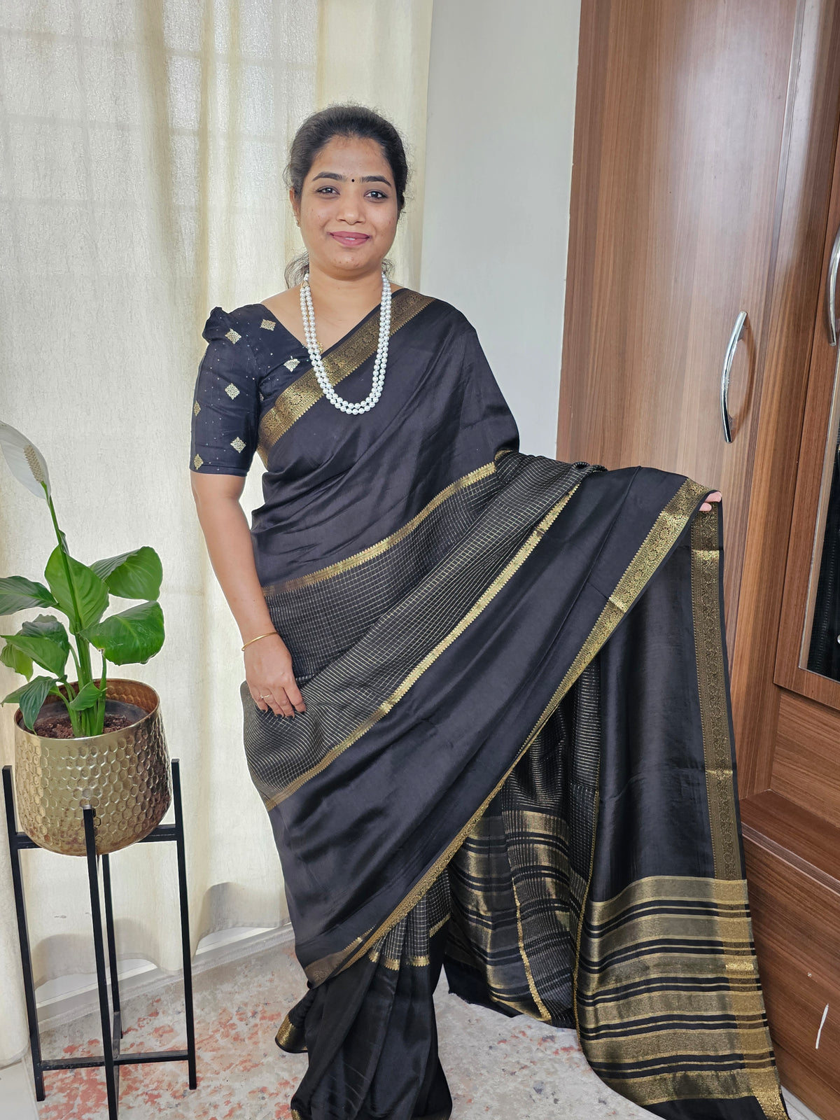 Semi Mysore Crepe Silk Saree - Black