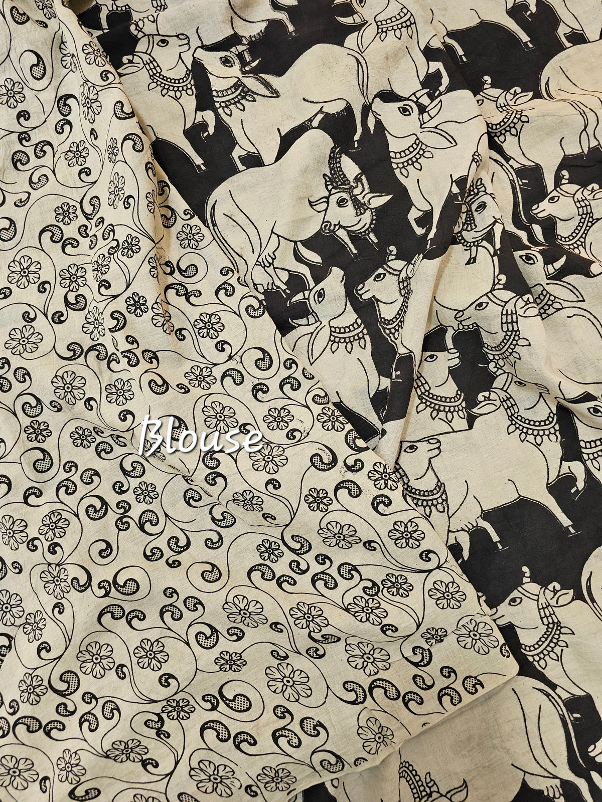 Cotton Pichwai Printed Saree - Black