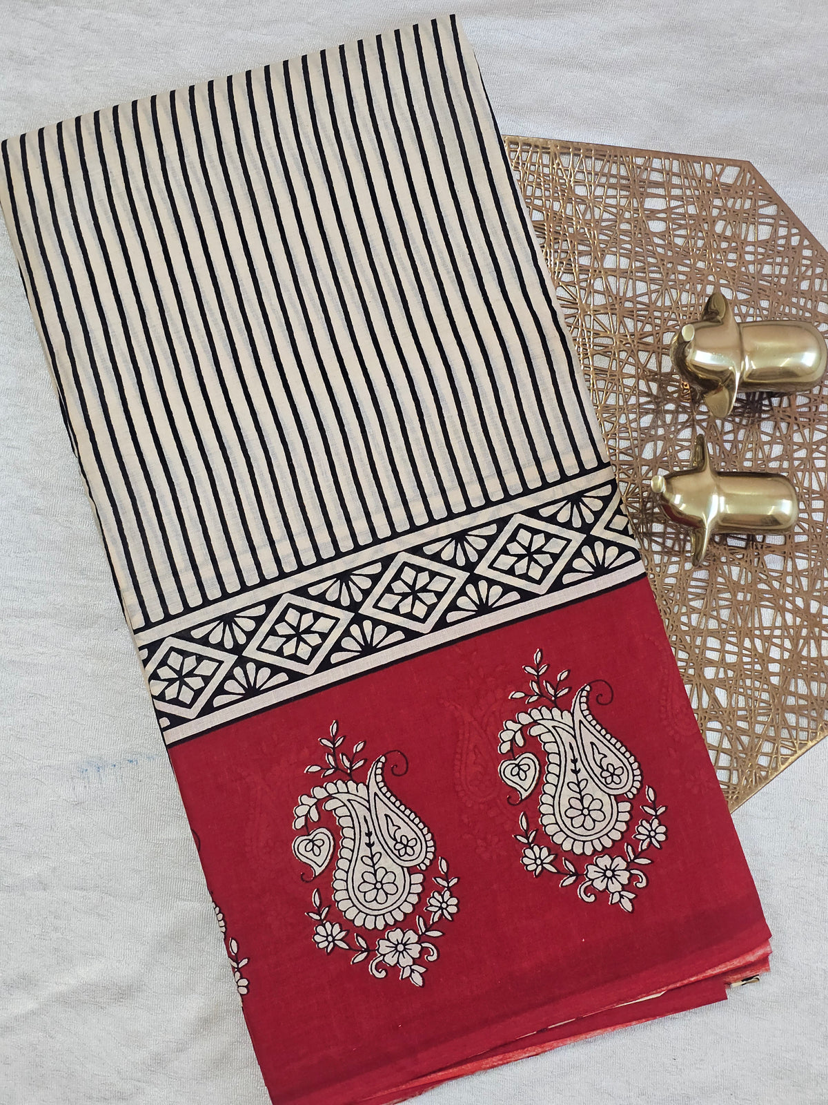 Mul Mul Cotton  - Black Stripe with Red