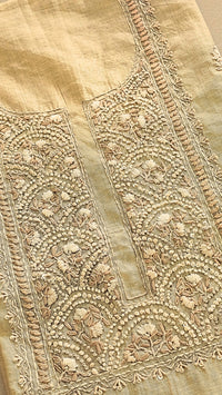 Linen Tissue with Heavy Embroidery Unstitched Salwar - Pastel Yellow