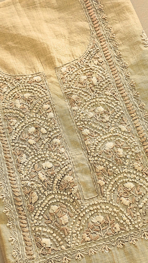 Linen Tissue with Heavy Embroidery Unstitched Salwar - Pastel Yellow