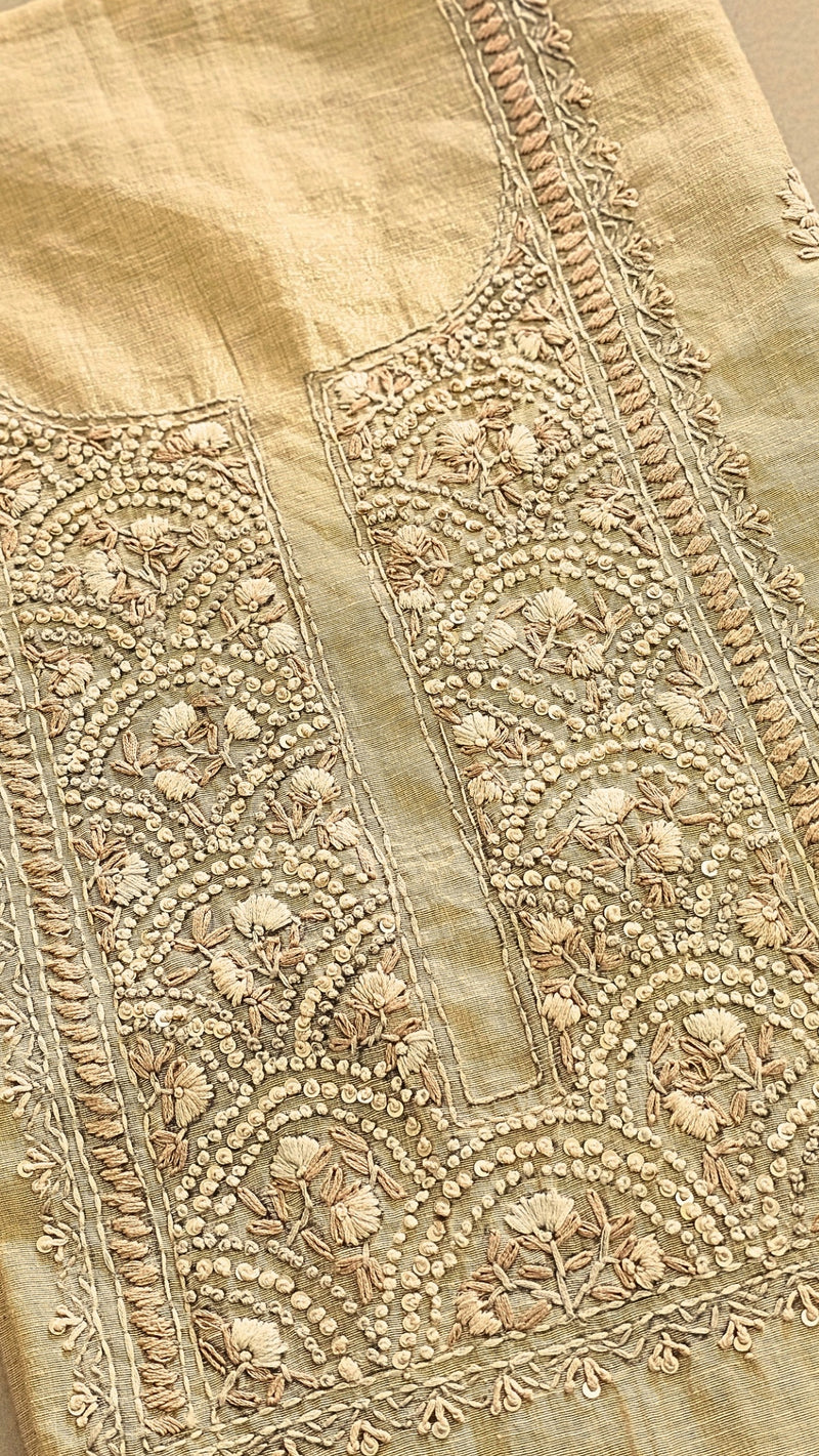 Linen Tissue with Heavy Embroidery Unstitched Salwar - Pastel Yellow