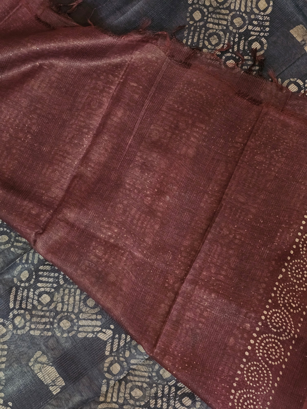 Bhagalpuri with Batik Print - Green with Grey
