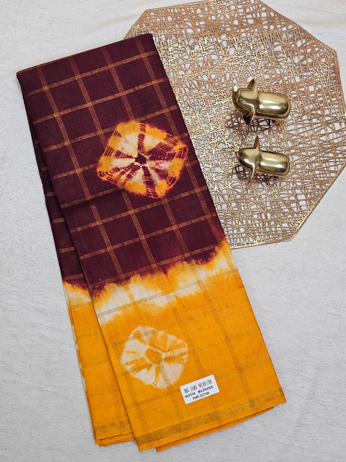 Madurai Sungadi Cotton Checks Saree - Maroon with Yellow