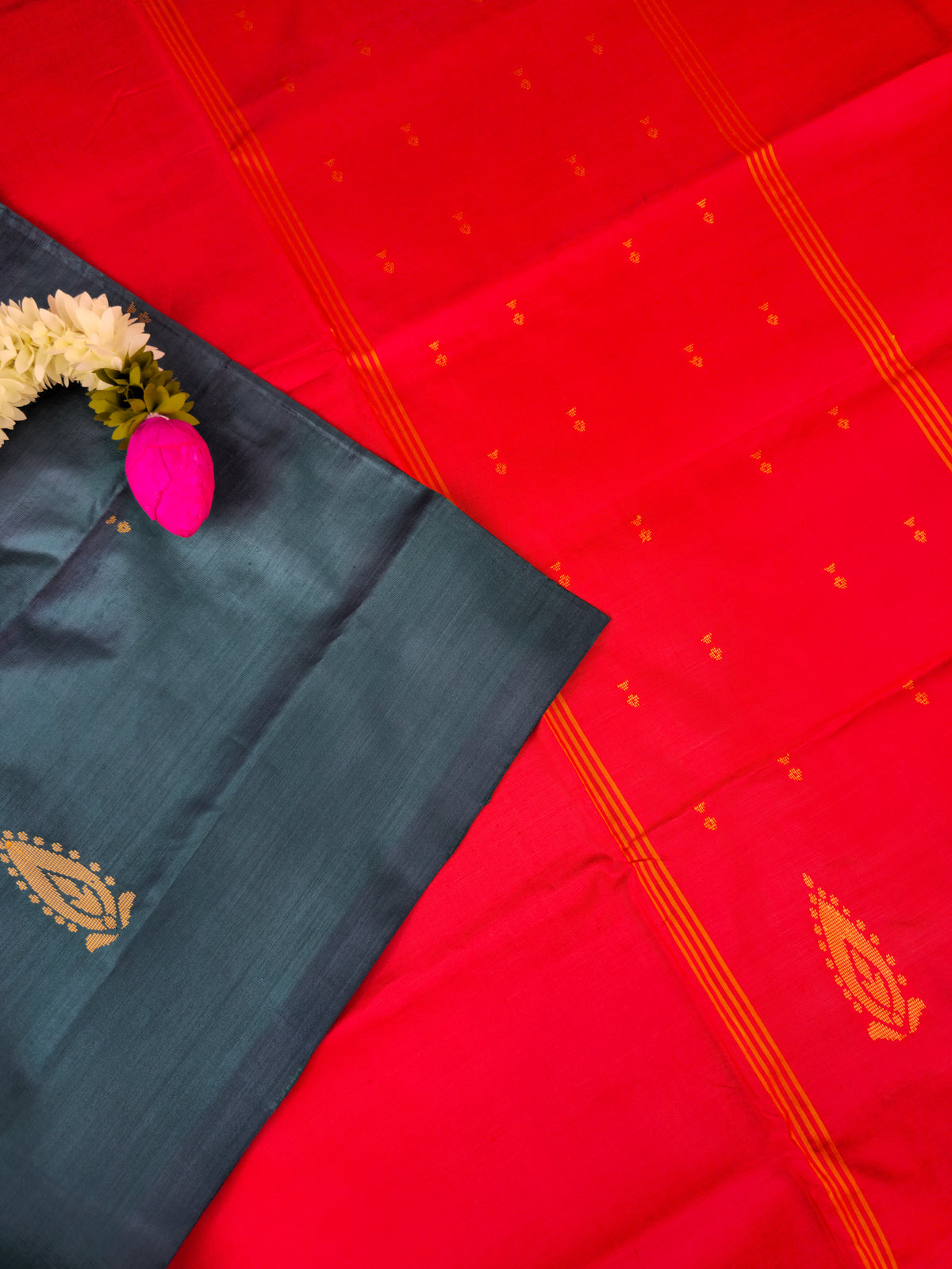 Peacock Green with Red Chinnalampattu Saree with Blouse