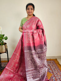 Bhagalpuri with Silver Zari Weaving Batik Print - Pink with Dark Maroon