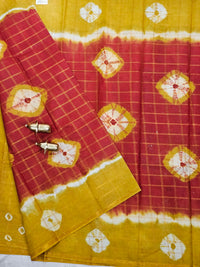 Madurai Sungadi Cotton Checks Saree - Red with Mustard Yellow