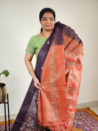 Bhagalpuri with Batik Print - Brown  with Honey Brown